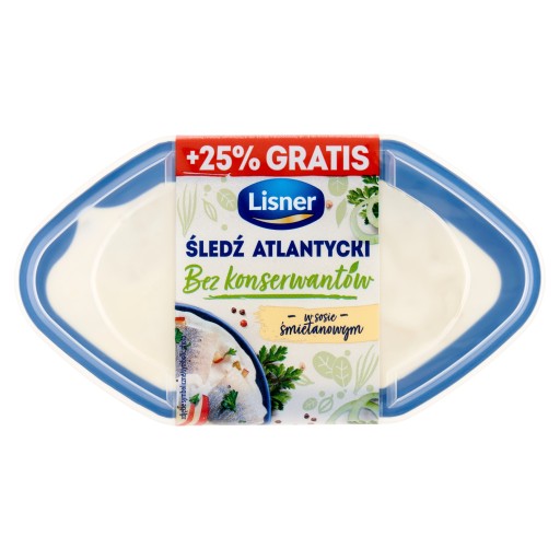 Sleď atlantický bez konzervantov v smotanovej omáčke Lisner 280g+70g grati