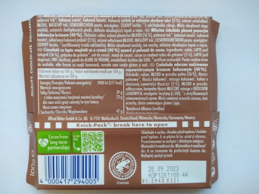 Ritter Sport Cocoa-Mousse Chocolate 100g
