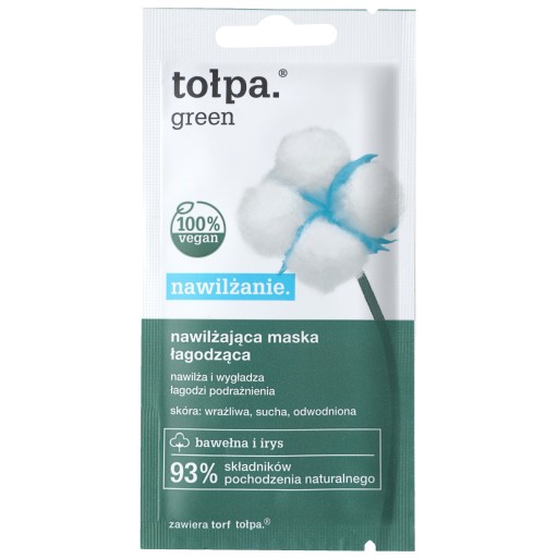 TOŁPA GREEN Hydratačná upokojujúca maska, bavlna a kosatec, Vegan 8 ml