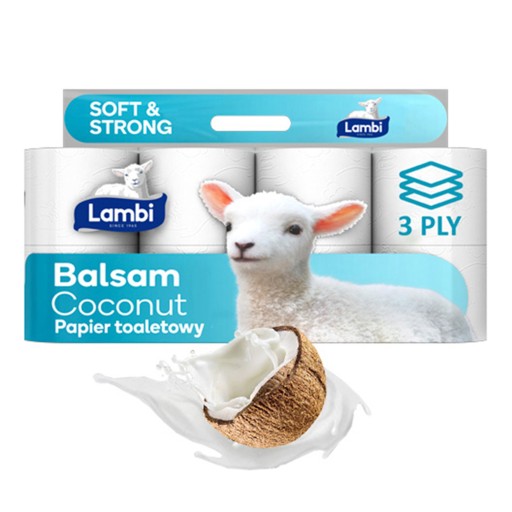 Toaletný papier LAMBI Balsam Cocconut, 3 vrstvy, 8 roliek
