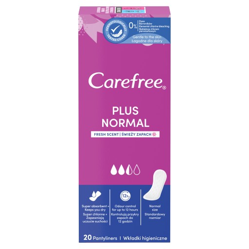 CAREFREE Plus Normal hygienické vložky svieža vôňa 20 ks