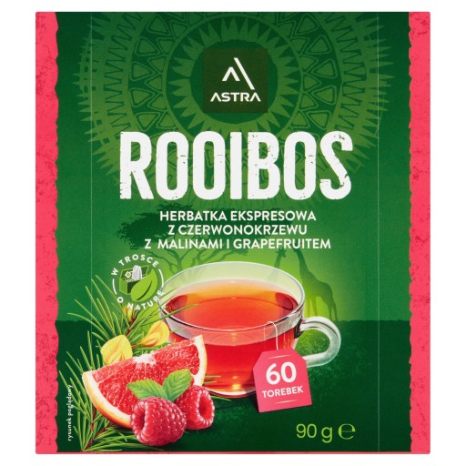 Bylinný čaj Astra Rooibos v sáčkoch, malina a grapefruit, 60 ks