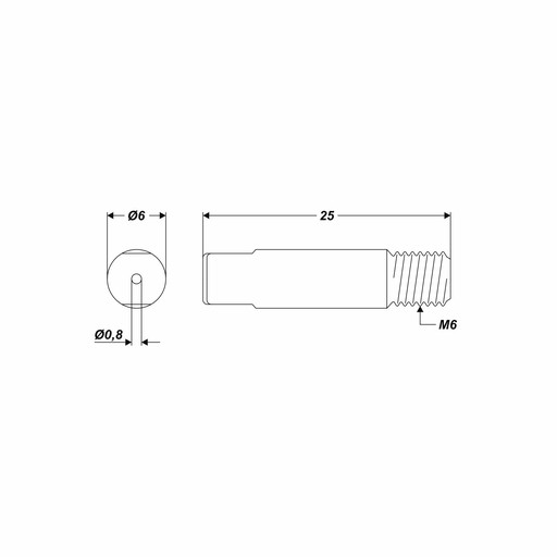 Kontaktný hrot MB-15, M6x25 mm, tryska MIG 0,8 mm