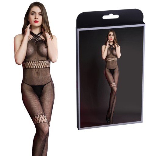 Bodystocking z jemnej sieťoviny s otvoreným zadkom S/L