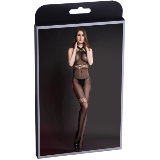 Bodystocking z jemnej sieťoviny s otvoreným zadkom S/L