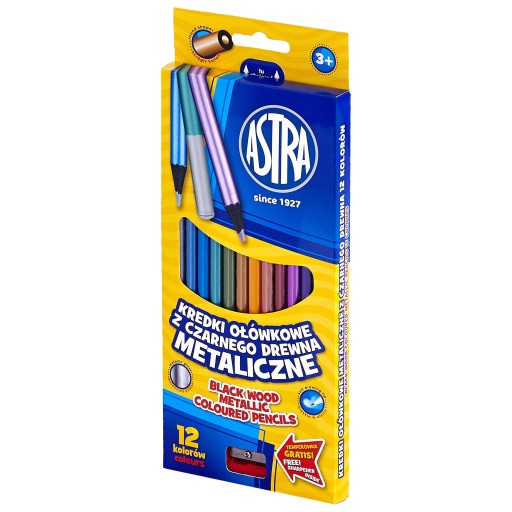 Ceruzkové pastelky Astra School, 12 metalických farieb + strúhadlo