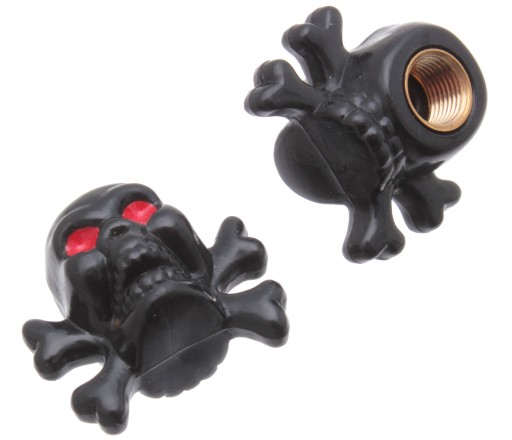 Ozdobné čiapočky ventilov Skulls Skull Crossbones Black CHOPPER DRAG 2x