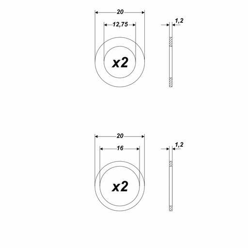 Redukčný krúžok Redukcia 20x16/12,75mm 4 ks