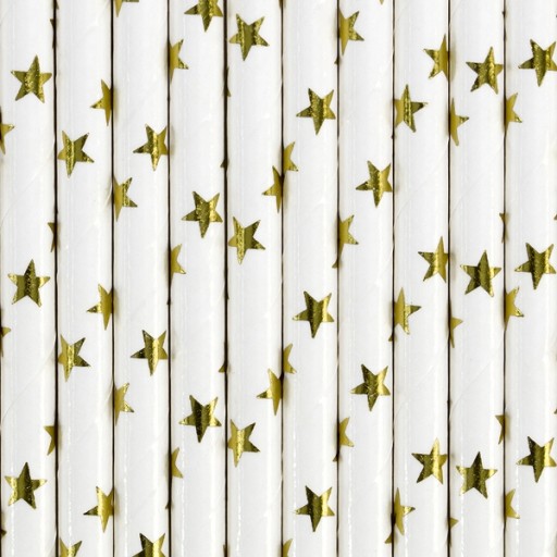 Papierové slamky Gold Stars, 19,5 cm, 10 ks.