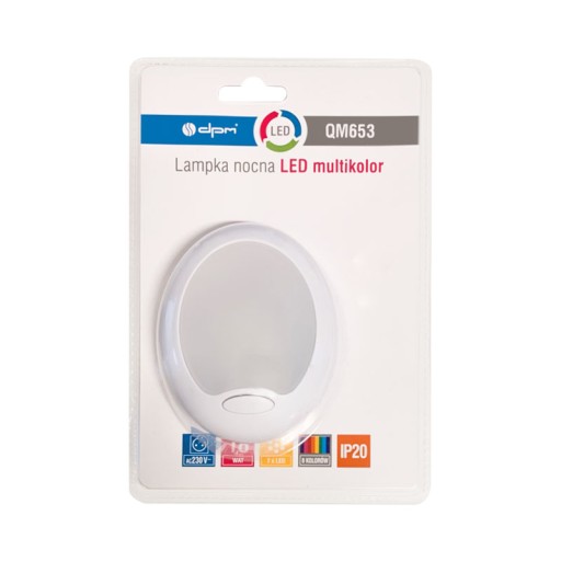 Zásuvné svietidlo do zásuvky LED nočná guľa 1,8W RGB - 8 farieb IP20 DPM