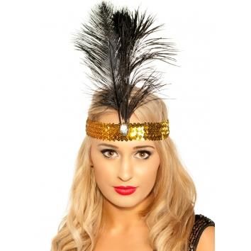 Retro čelenka s perím Gold Carnival Charlestone