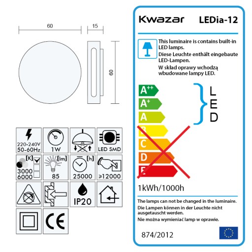 Nástenné svietidlo, 1W LED LEDIA očko, 12