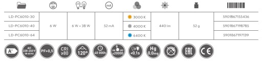 GU10 6W teplá LED žiarovka LD-PC6010-30