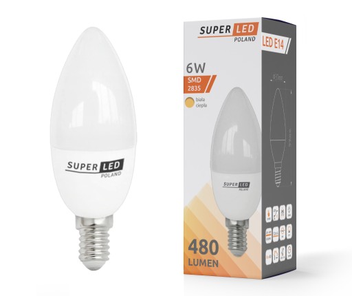 E14 LED žiarovka 6W 480lm SuperLED sviečková sviečka