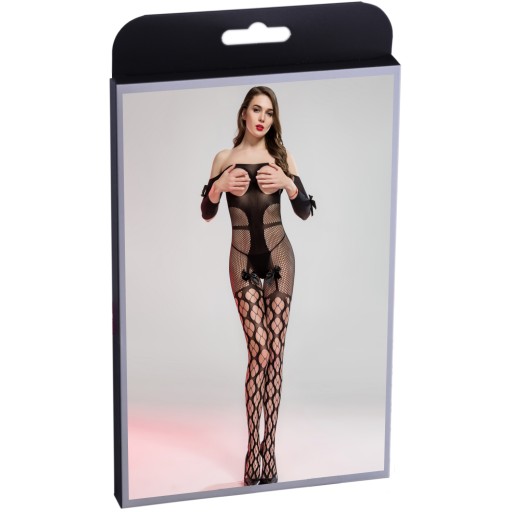 Bodystocking s mašličkami, otvorenými prsiami a rozkrokom