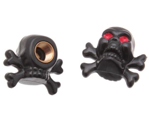 Ozdobné čiapočky ventilov Skulls Skull Crossbones Black CHOPPER DRAG 2x