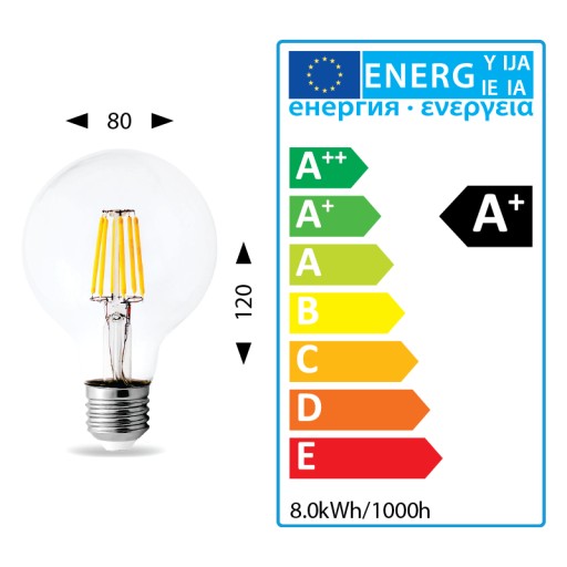 LED žiarovka 230V E27 G80 8W = 70W