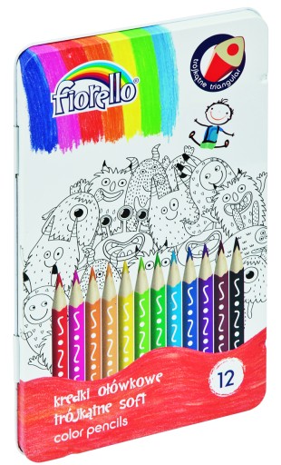 Pastelky FIORELLO SOFT, trojuholníkové, 12 farieb, kovové, bal