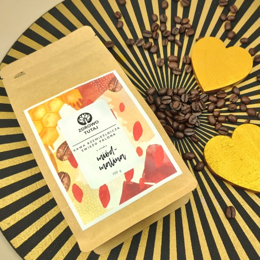 Zrnková káva Arabica s príchuťou MED-MALINA, čerstvo pražená, 150 g