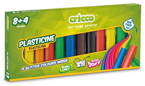 CRICCO plastelína 12 farieb 8 REGULAR + 4 GLITRE