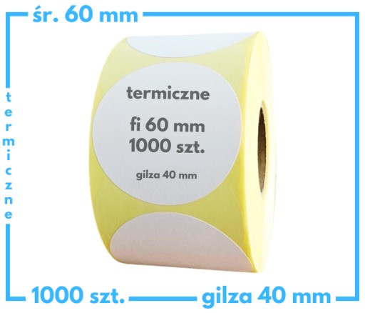 60 mm okrúhle BIELE TERMÁLNE etikety fi60 ZEBRA 1000 ks ŽLTÁ PODKLAD