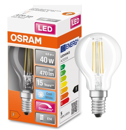 Osram LED guľová žiarovka 4,8W = 40W E14 4000K DIM