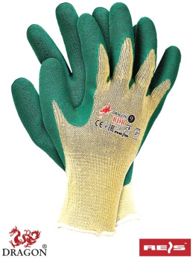 Hrubé, potiahnuté ochranné pracovné rukavice DRAGON GREEN RDRYZ 9, odolné