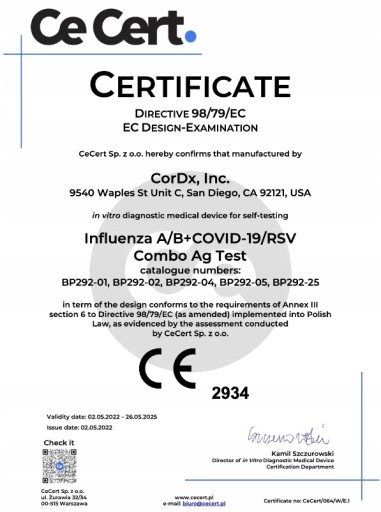 Cordx COVID-19 Flu AB RSV kombinovaný test 4v1
