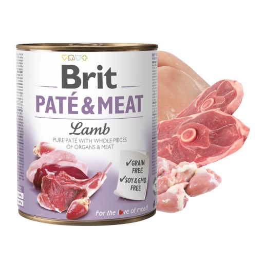 BRIT PATE & MEAT Mokré krmivo pre psov Jahňacie mäso 800g