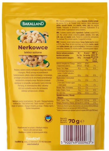 BAKALLAND KEŠU JEMNE SOĽNÉ 70G SLANÉ ORIEŠKY