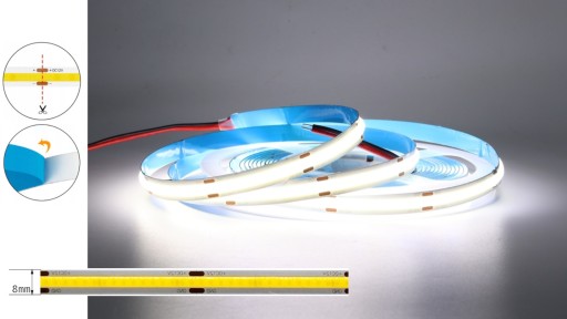Neónový COB LED pásik 12V studená farba 1m homogénne silné svetlo 12W/M