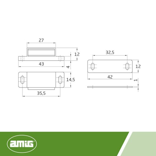 Samostatná magnetická západka na nábytok Biela 43x15mm so skrutkami