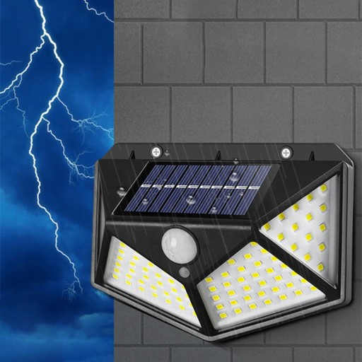 SOLÁRNA LAMPA 100LED S POHYBOVÝM A SÚMRAKOVÝM SNÍMAČOM, HALOGÉNOVÁ FASÁDA