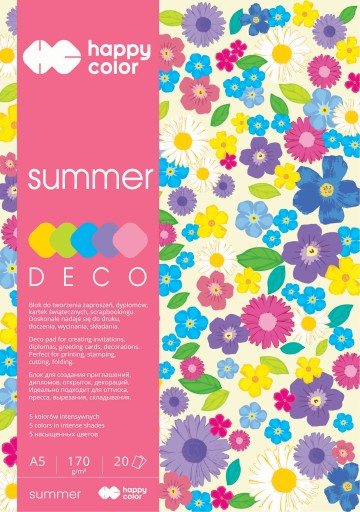 DECO SUMMER blok A5 20k 5 farieb HAPPY COLOR 170 g/m2