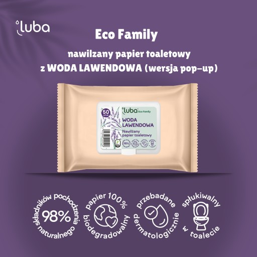 Luba ECO Family vlhčený toaletný papier s LEVANDUĽOVOU VODOU, pop-up verzia