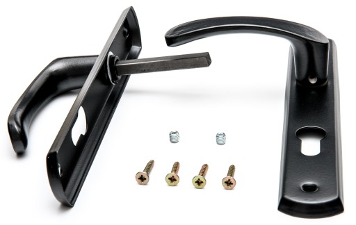 Kľučka dverí, úzka, zadná doska, 72 mm vložka, ČIERNA