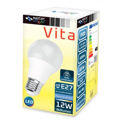 SMD LED žiarovka E27 A60 2835 12W 230V BIELA