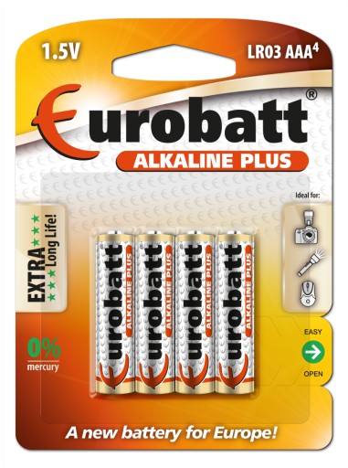 ALKALICKÉ PLUS BATÉRIE! 4ks EUROBATT AAA 1,5V LR03 R3 ALKALICKÝ SILNÝ
