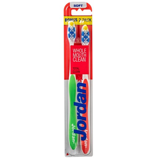 Jemná zubná kefka Jordan Total Clean, 1x farba, 1 balenie - 2 kusy