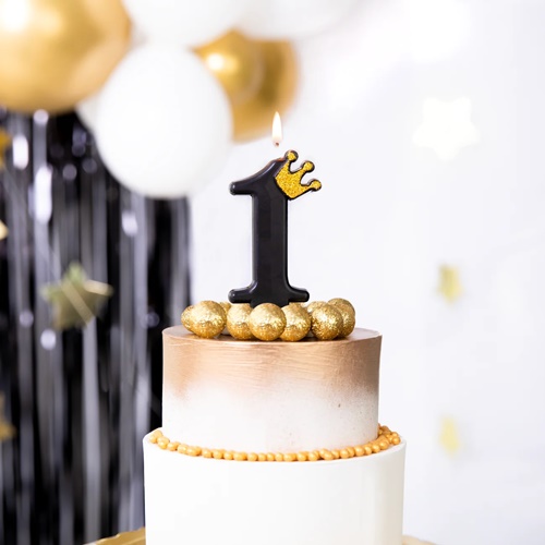 NARODENINOVÁ TORTA SVIEČKA ČÍSLO 1 KORUNKA ČIERNA