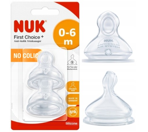 NUK Silikónový cumlík na fľašu 0-6m S First Choice+ 2 ks