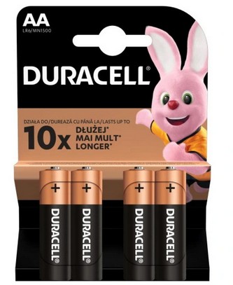 4x alkalické batérie DURACELL AA R6 LR06 4 kusy