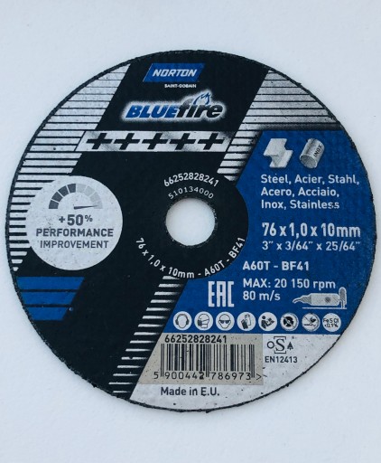 Norton rezací kotúč 66252828241 76x1,0x10mm BLUE FIRE