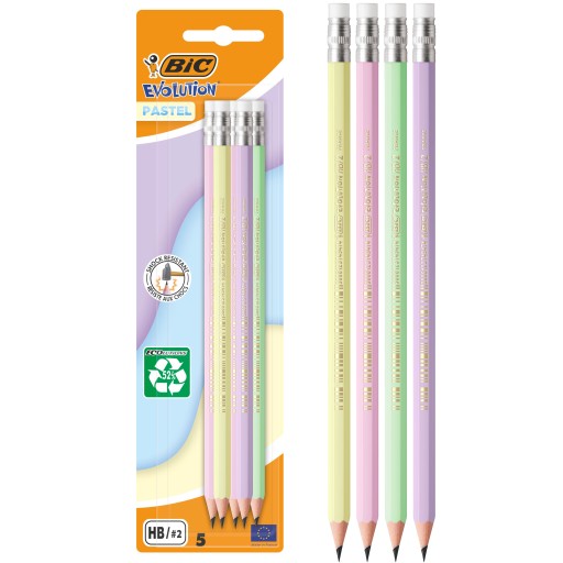 BIC EVOLUTION PASTEL HB NEZlomiteľná ceruzka S GUMA ODOLNÝM BALENÍM x5
