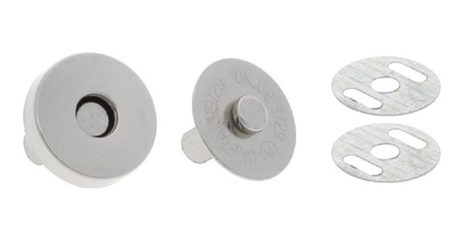 Magnetická spona okrúhla 18 mm, pripevnená k taške, strieborný nikel