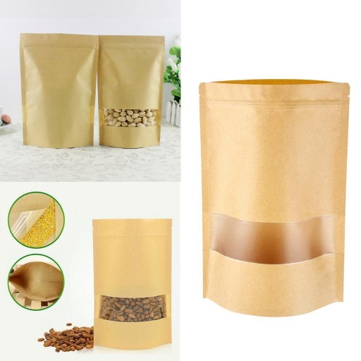 Doypack papierová taška 14x9cm 100ml Kraft Small Window Set 50ks.