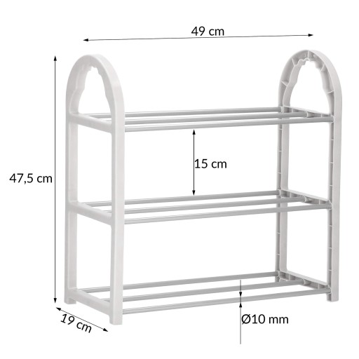 POLICA SKRIŇKA NA OBUV 47,5x49x19cm STOJAN NA OBUV 3 STUPNE KOV.