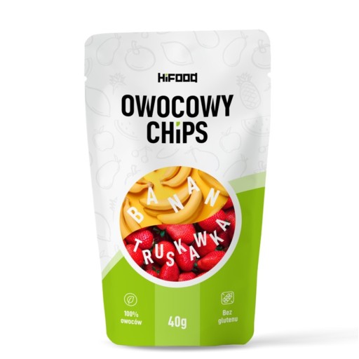 OVOCNÉ ČIPSKY Banán-Jahoda 40g HiFOOD ZDRAVÁ SNACK 12m+