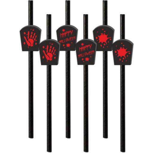 Papierové slamky BLOOD happy HALLOWEEN black x6