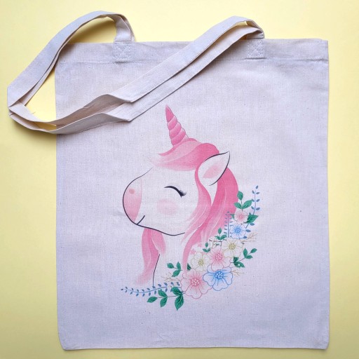 Bavlnená TAŠKA, potlač UNICORN, nákupná taška pre dievčatá